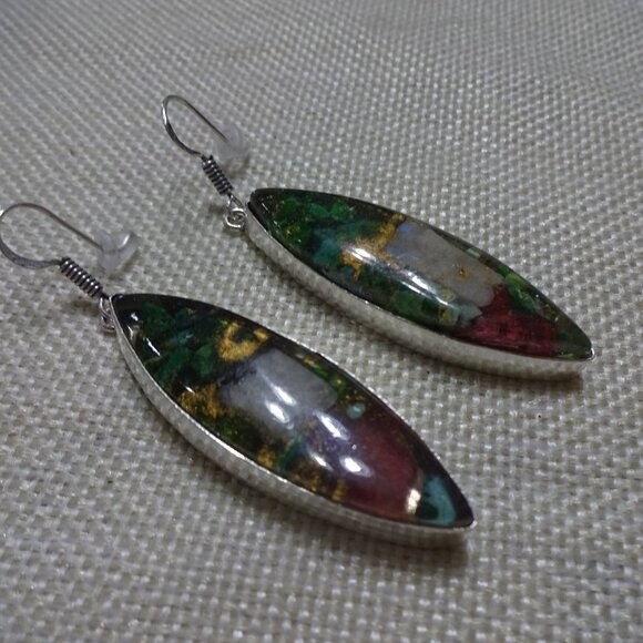 Beautiful OYSTER TURQUOISE Handmade Sterling 925 Dangle Earrings #168C - Picture 1 of 3